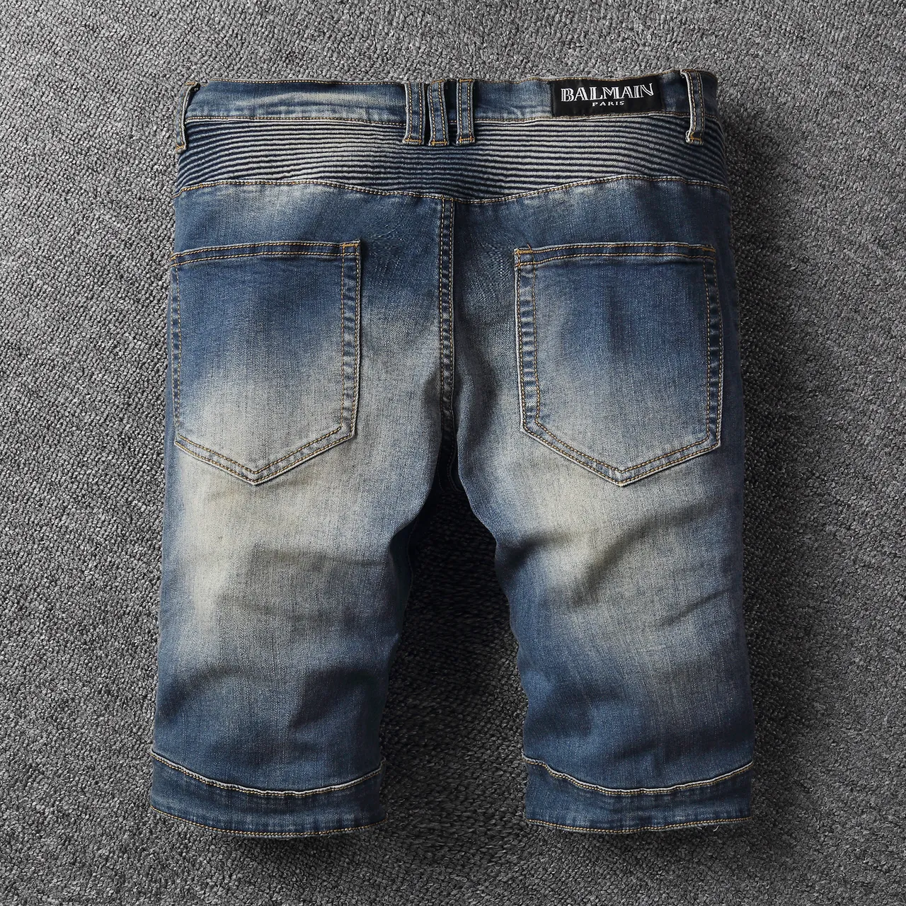 Distressed Zip-Pocket Moto Panel Denim Shorts 13