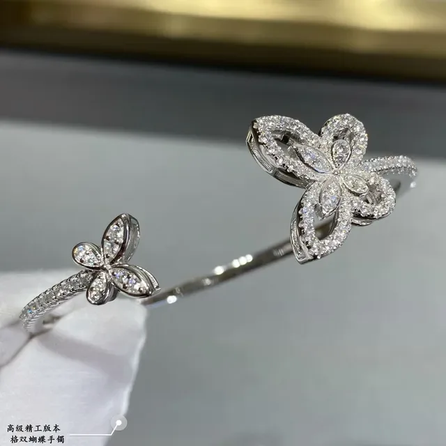 Double Butterfly Pavé Crystal Open Cuff Bracelet 3