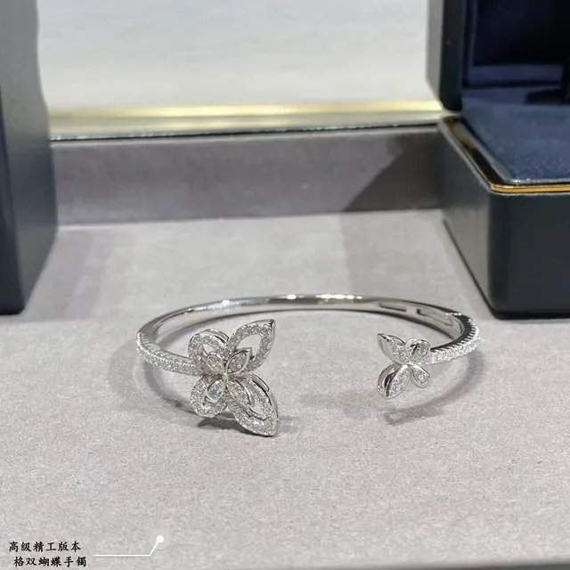 Double Butterfly Pavé Crystal Open Cuff Bracelet 5