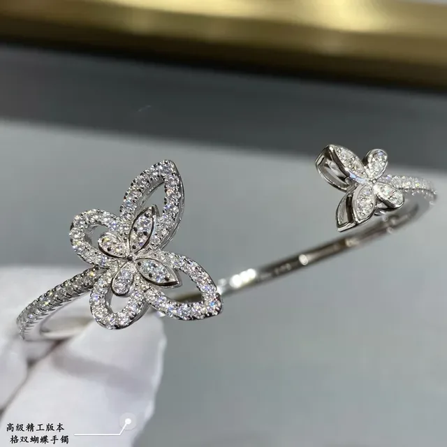 Double Butterfly Pavé Crystal Open Cuff Bracelet 6
