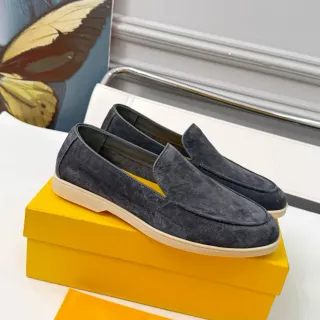 DOUCAI Gray Suede Moc-Toe Slip-On Loafers