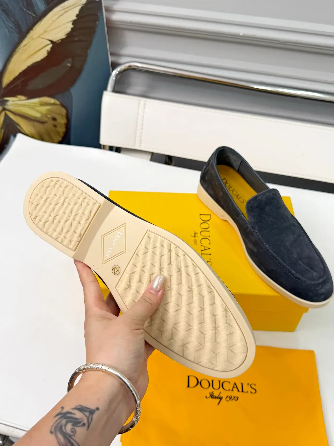 DOUCAI Gray Suede Moc-Toe Slip-On Loafers 2