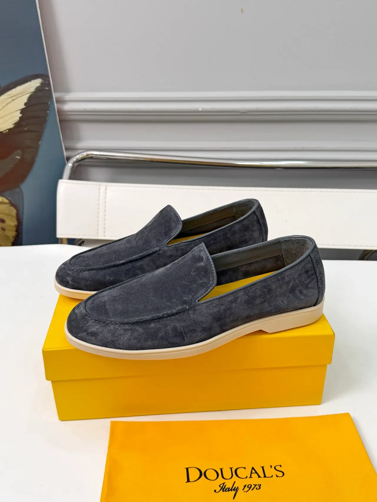 DOUCAI Gray Suede Moc-Toe Slip-On Loafers 4