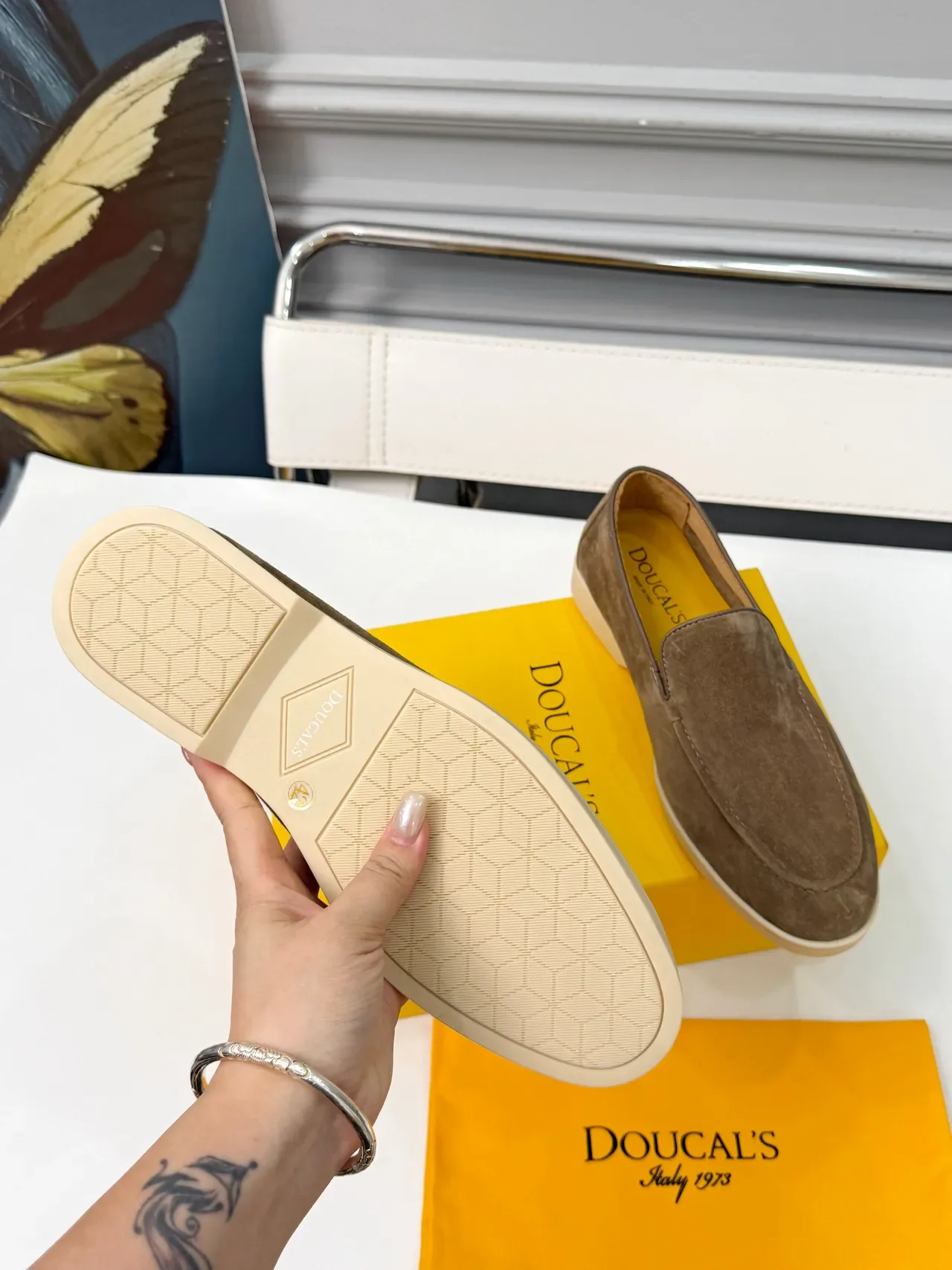 DOUCAI'S Brown Beige Suede Upper Moccasin-Stitched Vamp Loafer 2