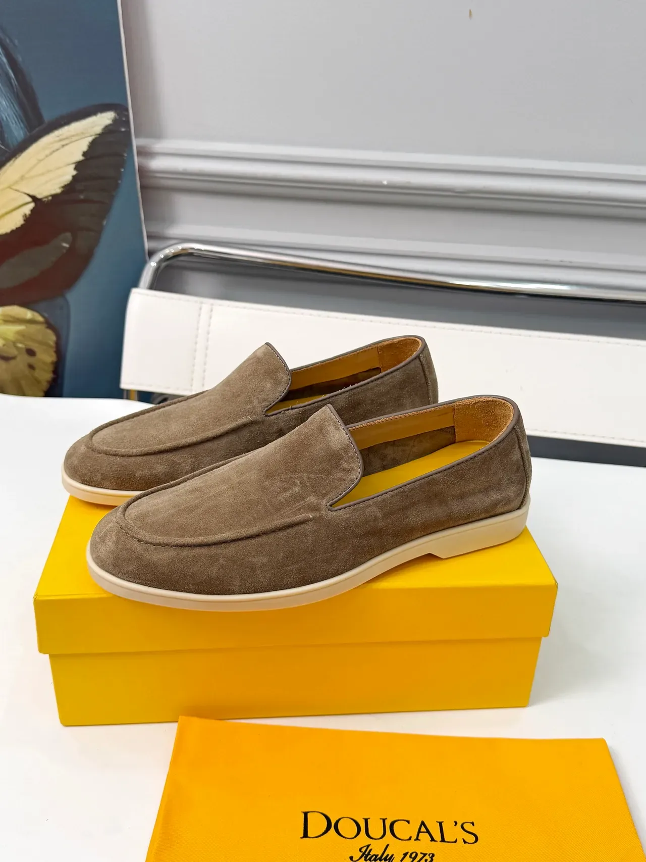 DOUCAI'S Brown Beige Suede Upper Moccasin-Stitched Vamp Loafer 3