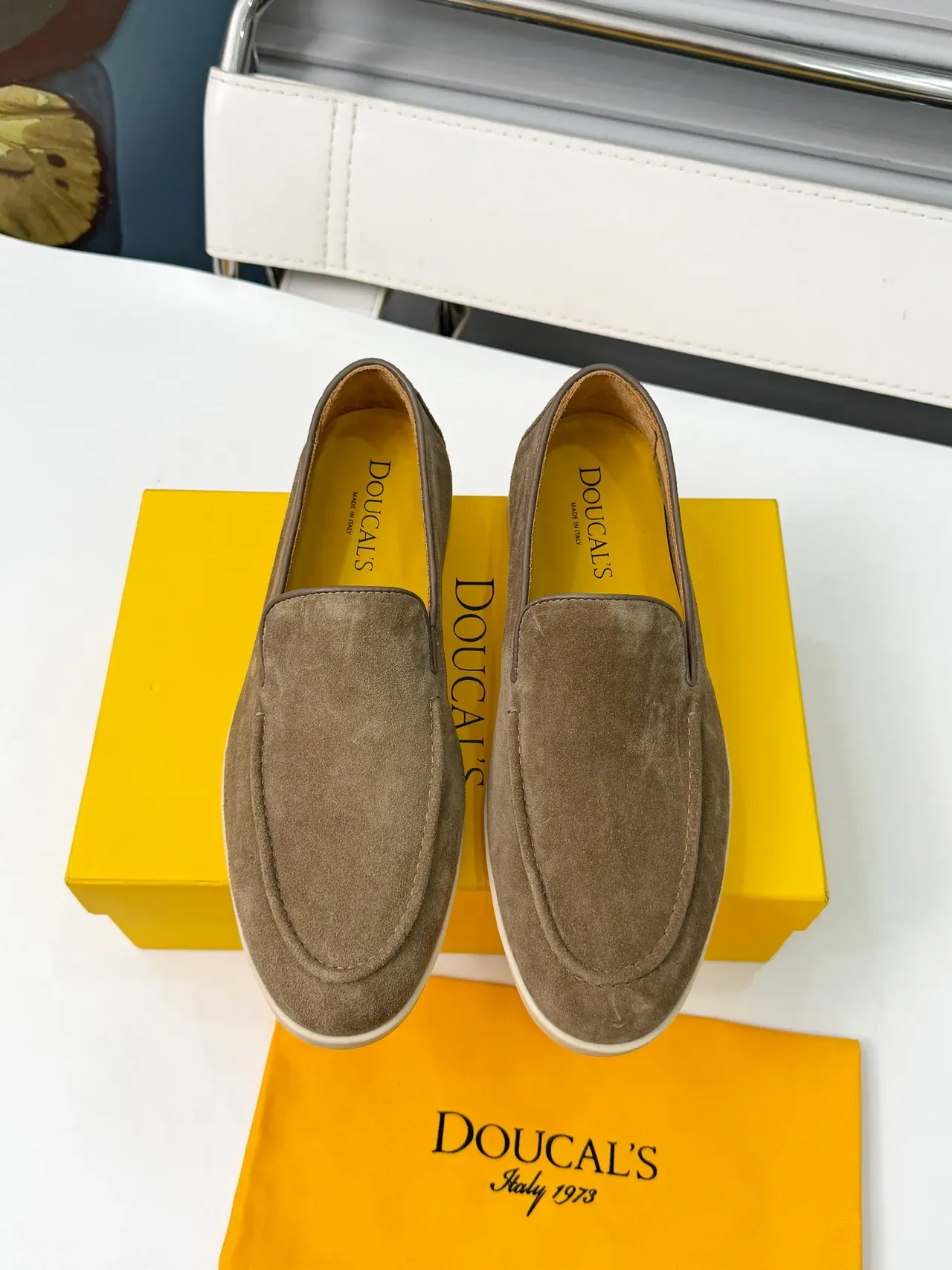 DOUCAI'S Brown Beige Suede Upper Moccasin-Stitched Vamp Loafer 5