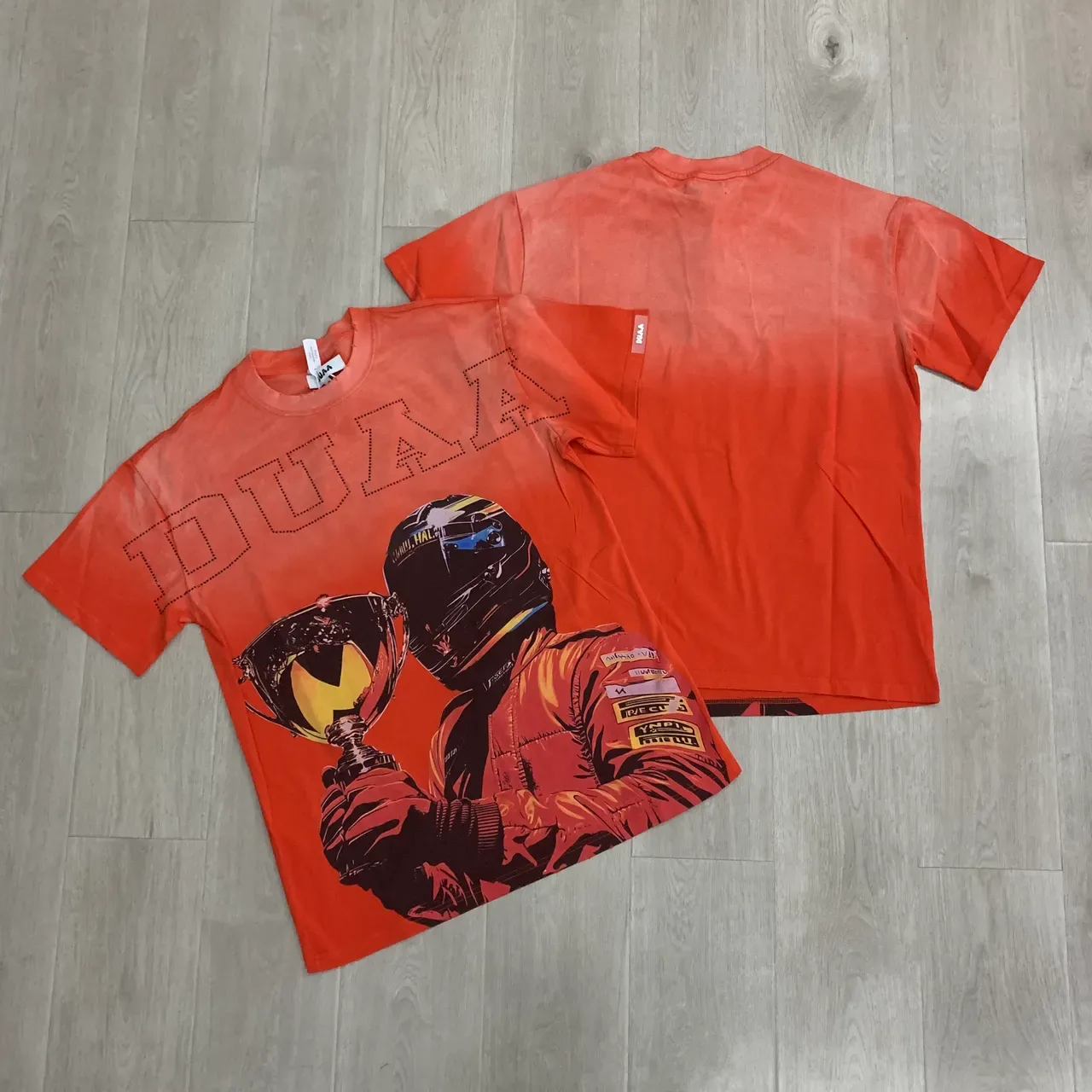 DUAA Graphic-Print Orange-Red Racer Trophy T-Shirt 4