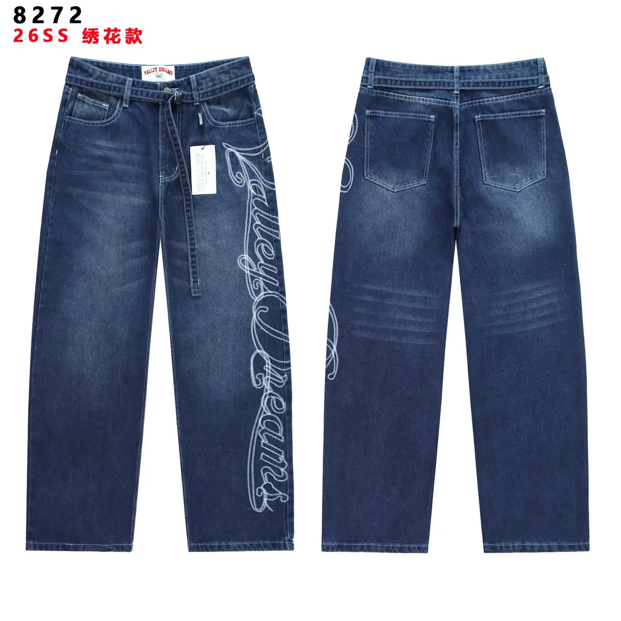 Embroidered Bleach-Washed Straight-Leg Jeans 3