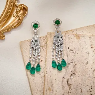 Emerald and Pavé Diamond Chandelier Earrings