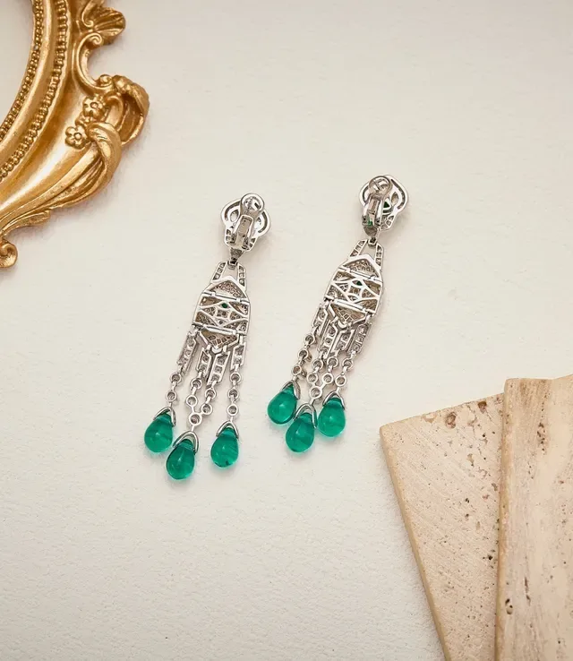 Emerald and Pavé Diamond Chandelier Earrings 3