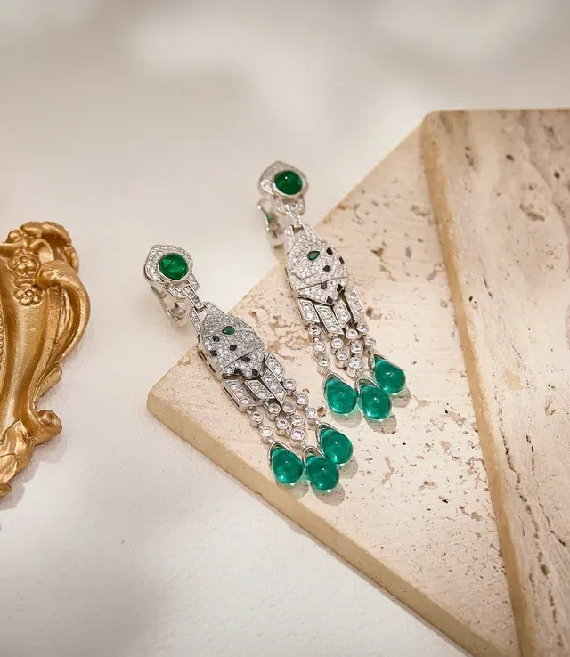 Emerald and Pavé Diamond Chandelier Earrings 5
