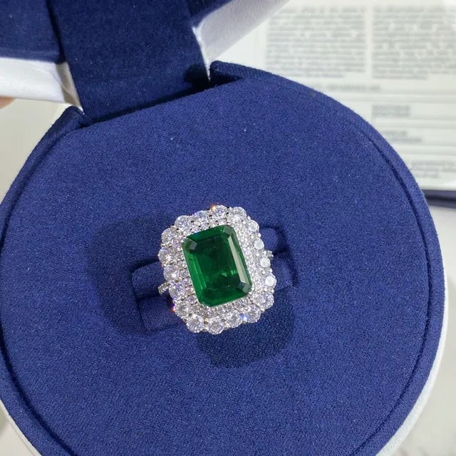Emerald-Cut Green Gemstone Double Halo Ring 5