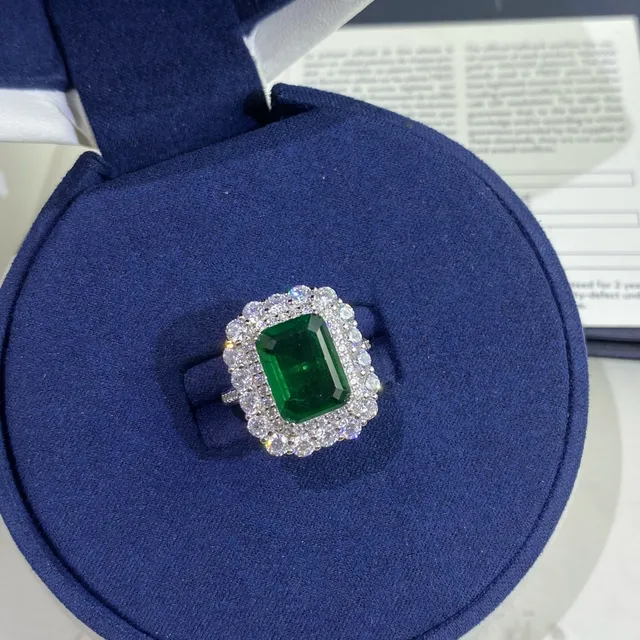 Emerald-Cut Green Gemstone Double Halo Ring 8