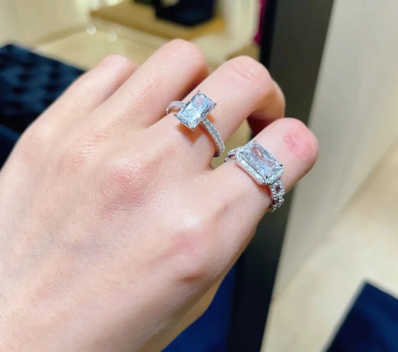 Emerald-Cut Solitaire Pavé Band Ring 4