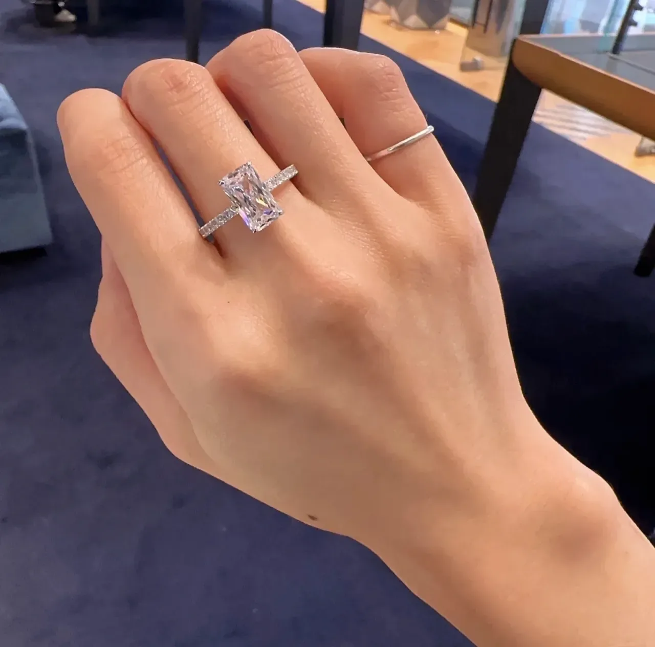 Emerald-Cut Solitaire Pavé Band Ring 5