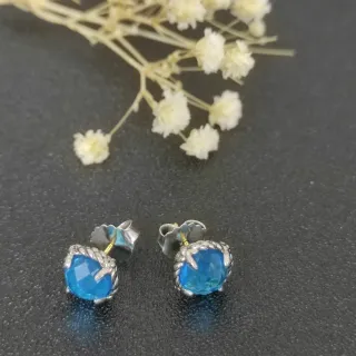 Faceted Blue Stone Rope-Bezel Stud Earrings