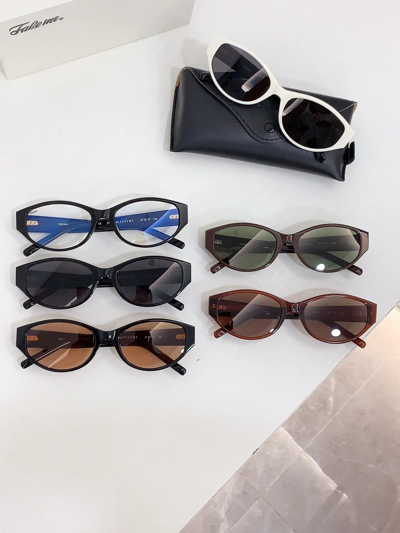 Fake me Lunettes de soleil rétro oval-cat-eye cadre marron lentille verte 5