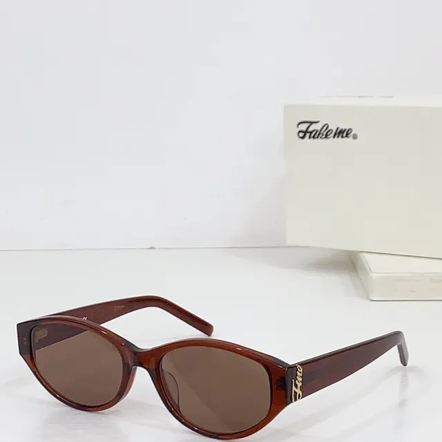 Fake me Lunettes de soleil rétro oval-cat-eye cadre marron lentille verte 9