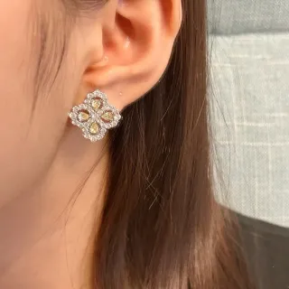 Floral Motif Pave-Set Yellow and Clear Stone Stud Earring