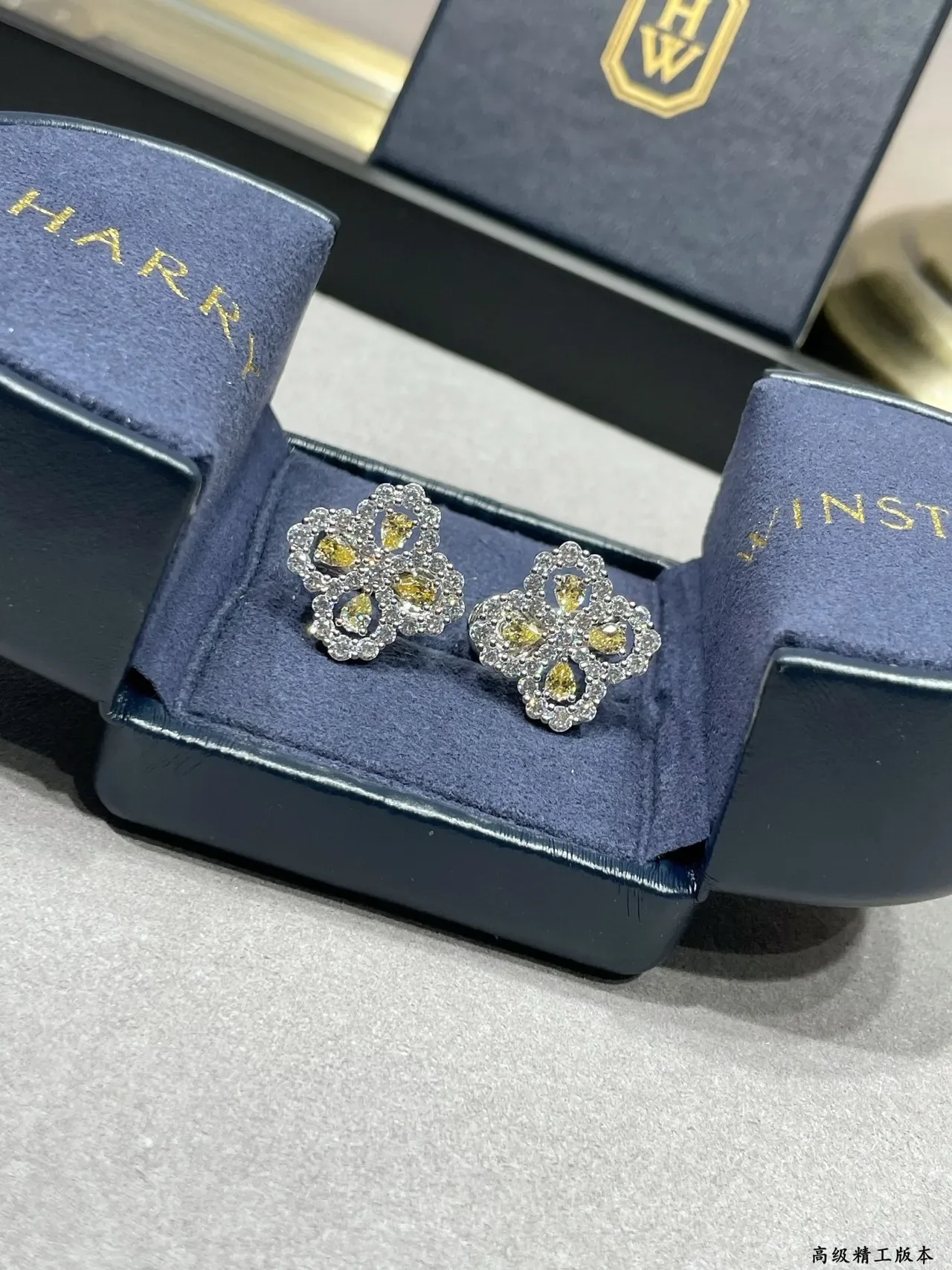 Floral Motif Pave-Set Yellow and Clear Stone Stud Earring 8