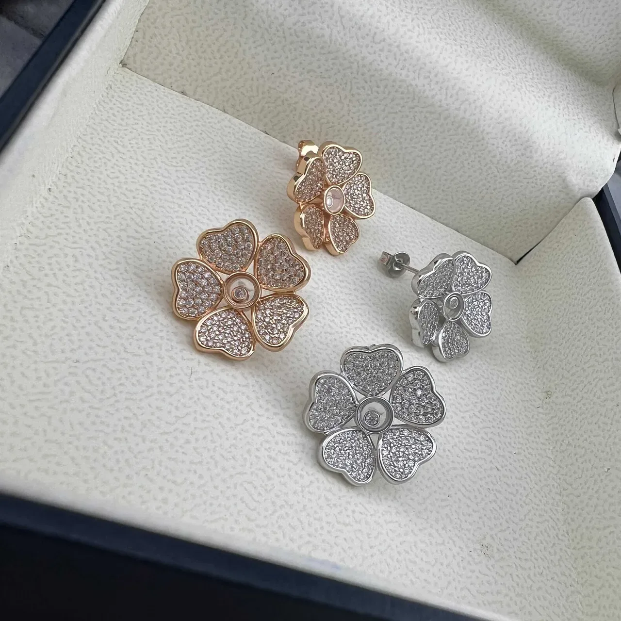 Floral Pavé Crystal Five-Petal Stud Earrings 4