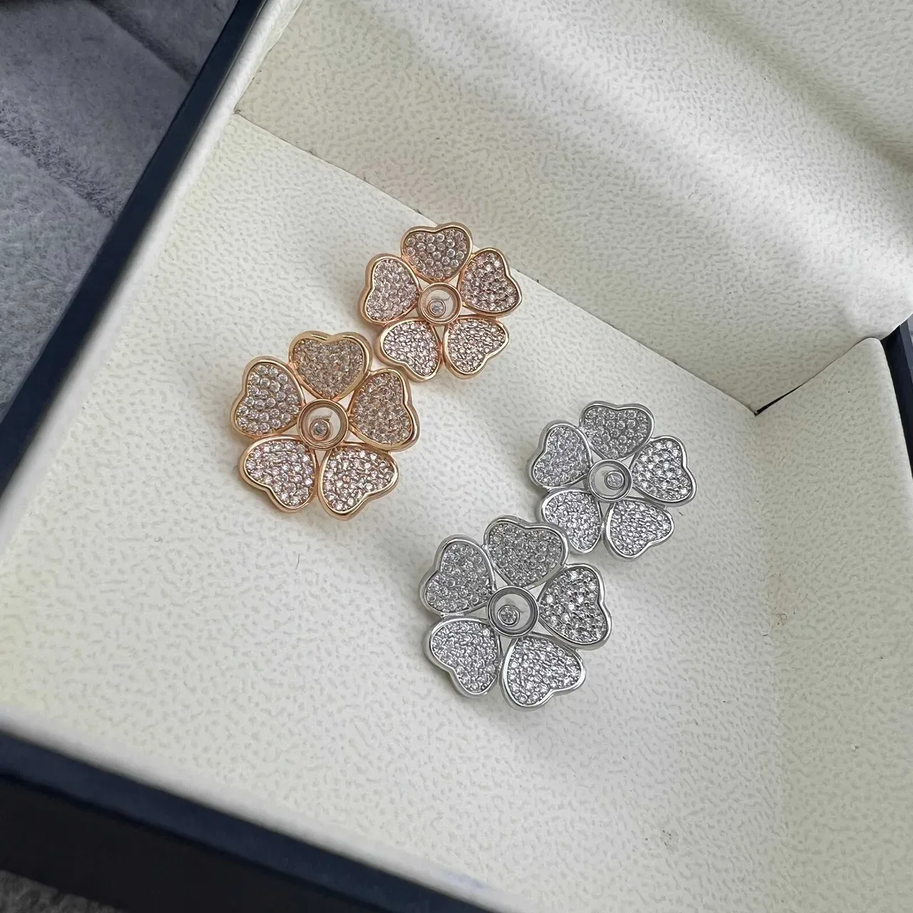 Floral Pavé Crystal Five-Petal Stud Earrings 5
