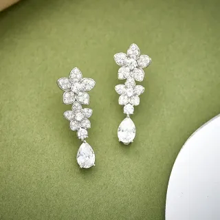 Floral Pavé-Set Pear Drop Earrings