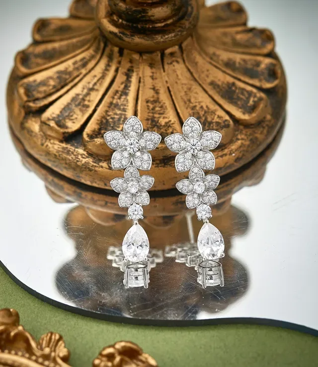 Floral Pavé-Set Pear Drop Earrings 2