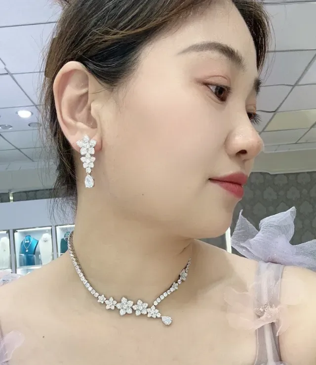 Floral Pavé-Set Pear Drop Earrings 4