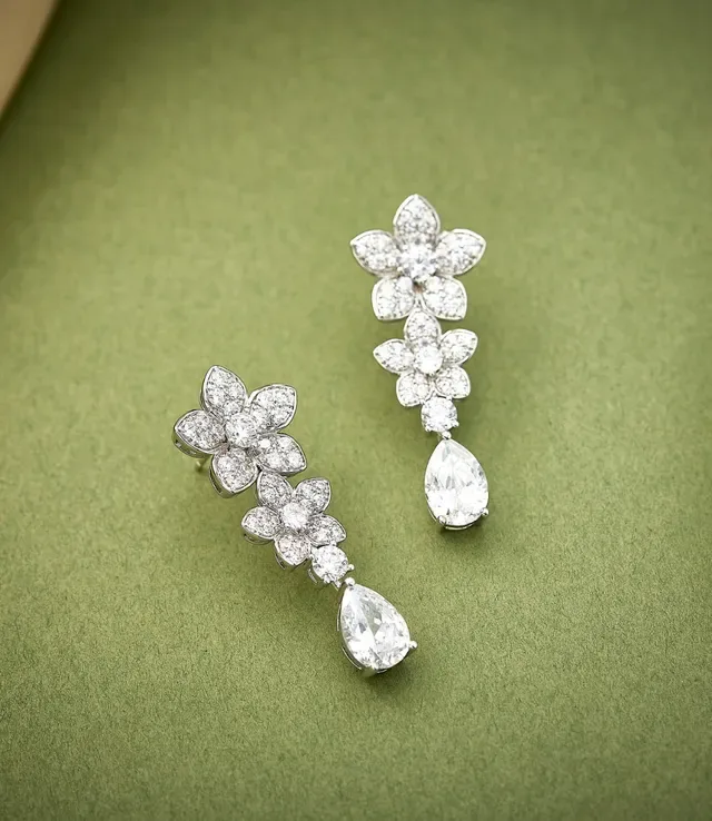 Floral Pavé-Set Pear Drop Earrings 6