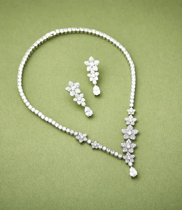 Floral Pavé-Set Pear Drop Earrings 8