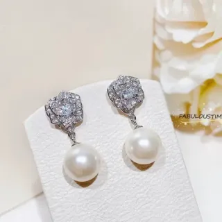 Floral Pavé Top Single Pearl Drop Earrings