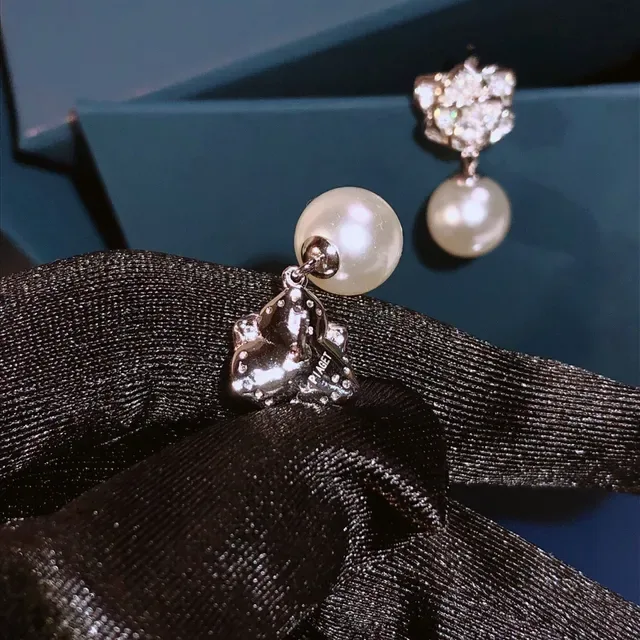 Floral Pavé Top Single Pearl Drop Earrings 3