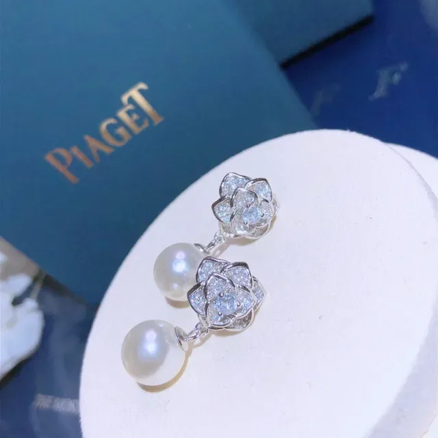 Floral Pavé Top Single Pearl Drop Earrings 6