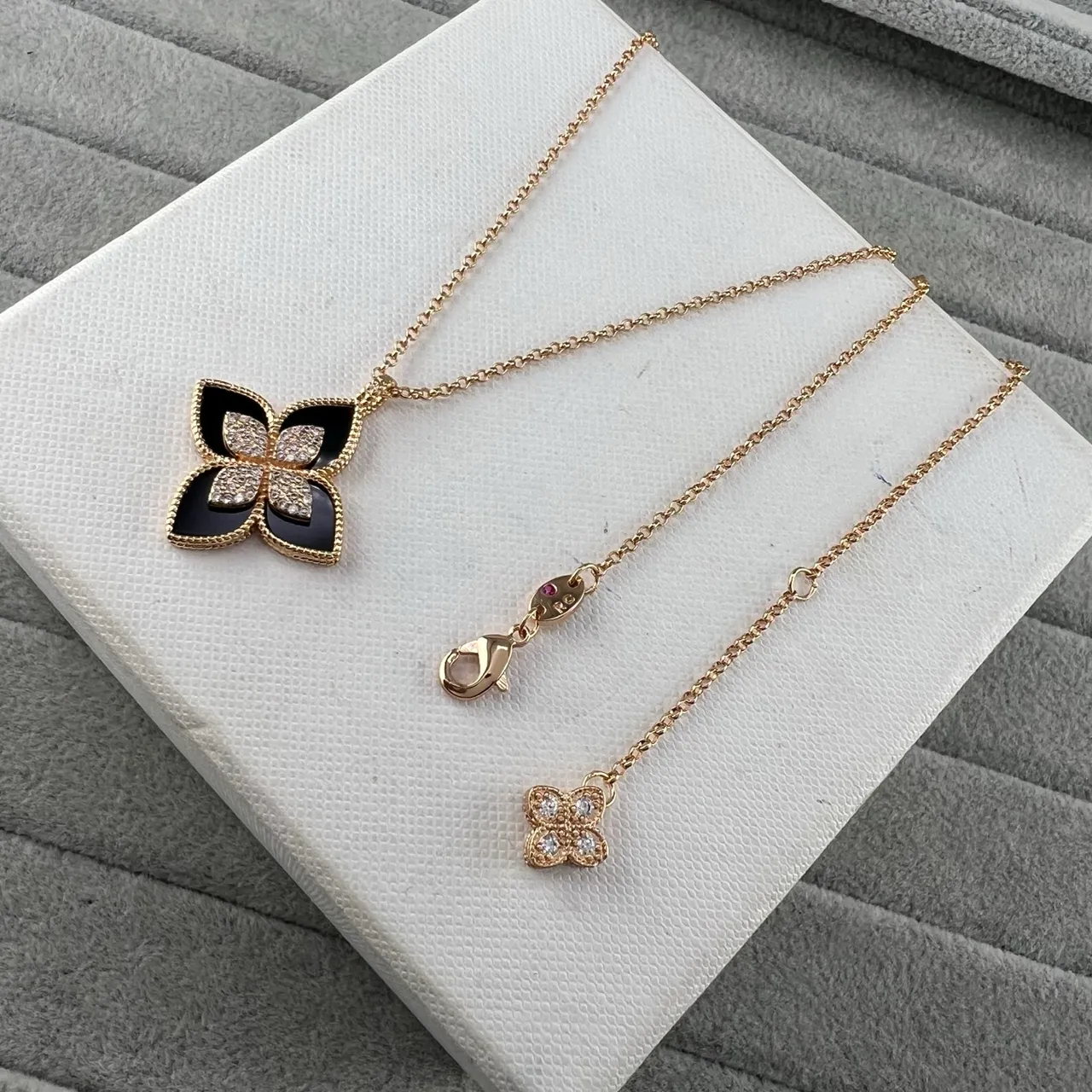 Floral Quatrefoil Enamel and Crystal Pendant Necklaces 2