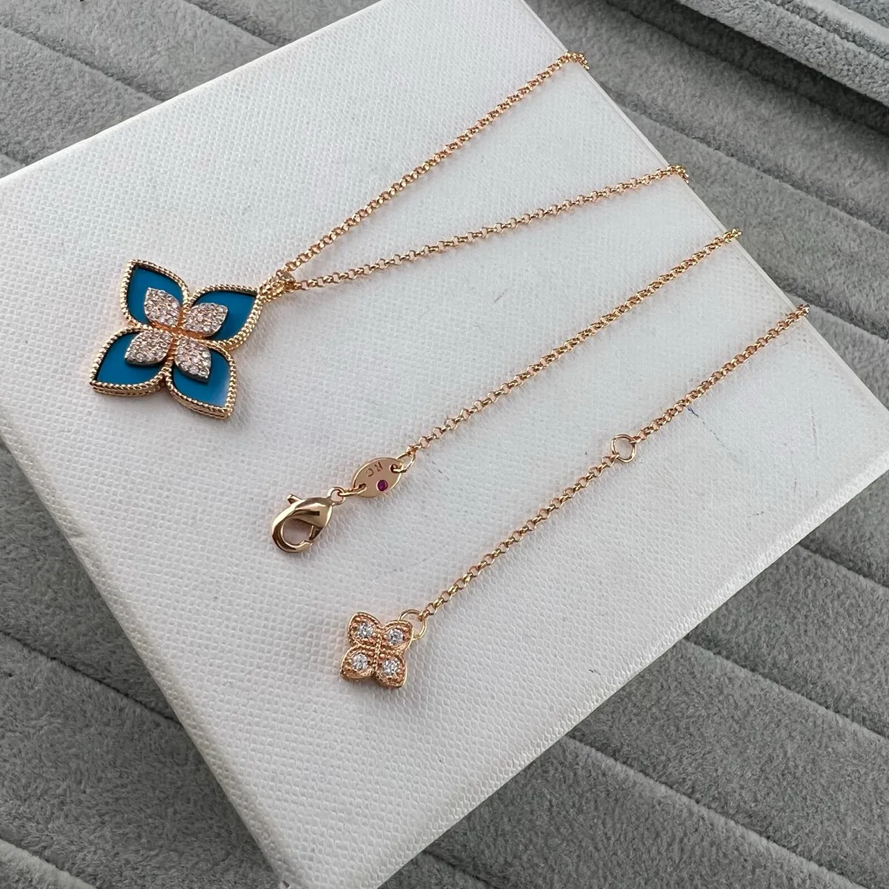 Floral Quatrefoil Enamel and Crystal Pendant Necklaces 3