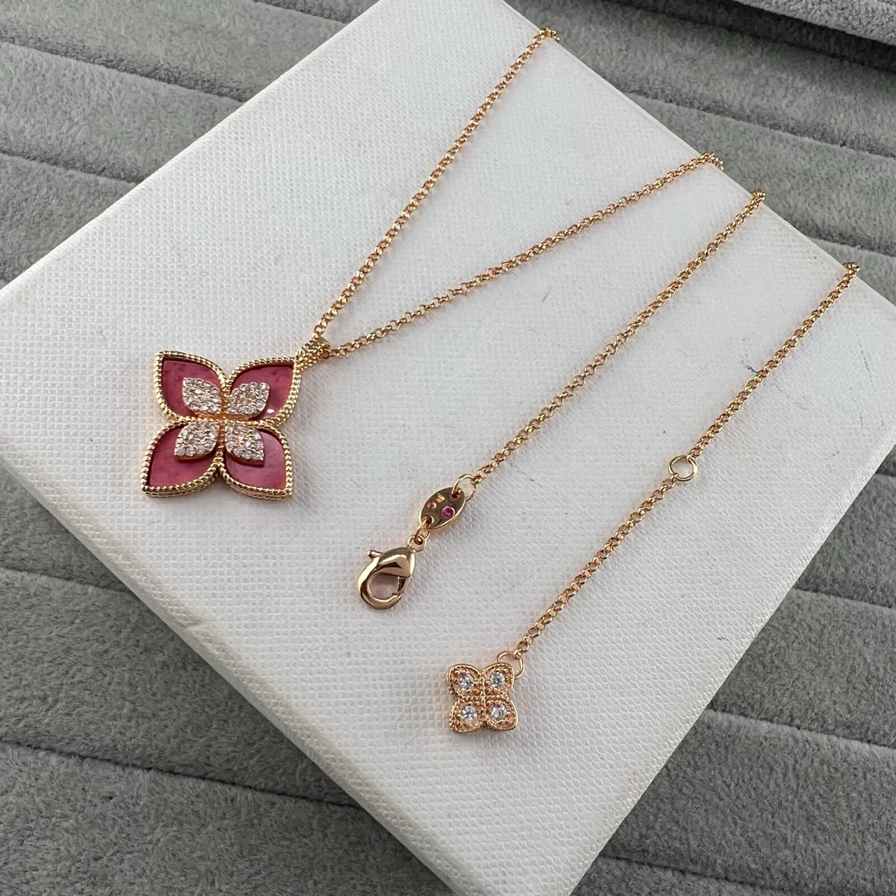 Floral Quatrefoil Enamel and Crystal Pendant Necklaces 4