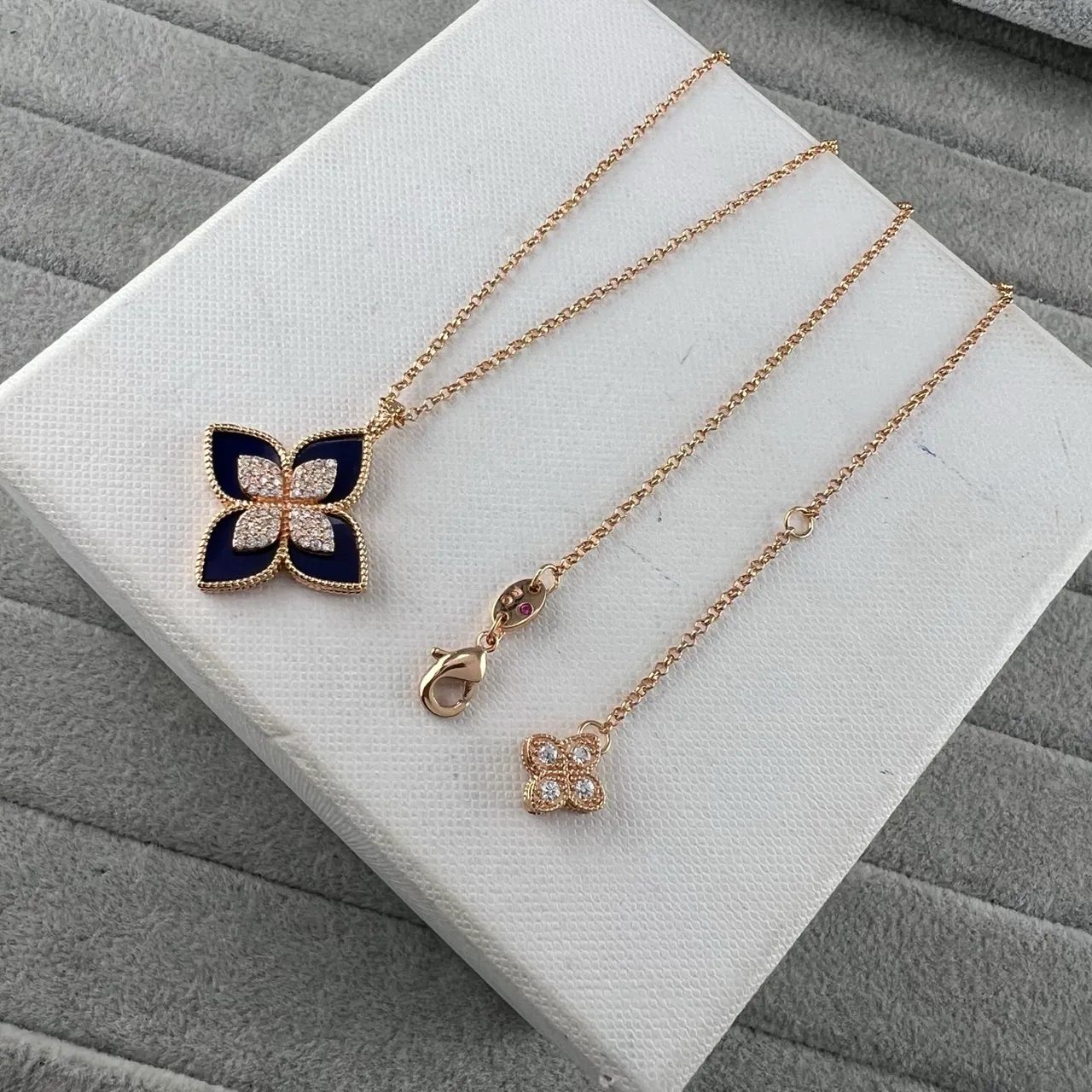 Floral Quatrefoil Enamel and Crystal Pendant Necklaces 7