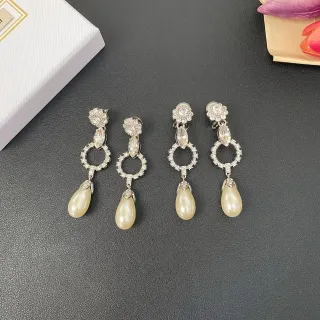 Floral-Top Marquise Crystal Open-Circle Teardrop Pearl Drop Earrings