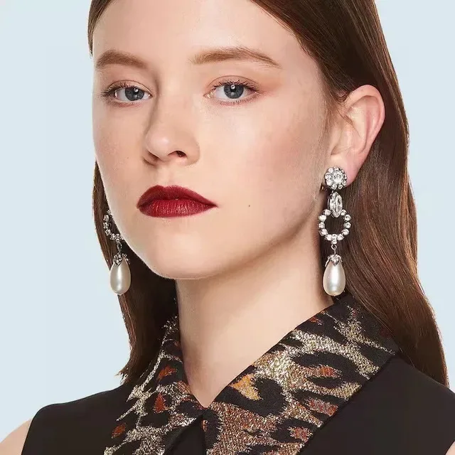 Floral-Top Marquise Crystal Open-Circle Teardrop Pearl Drop Earrings 2