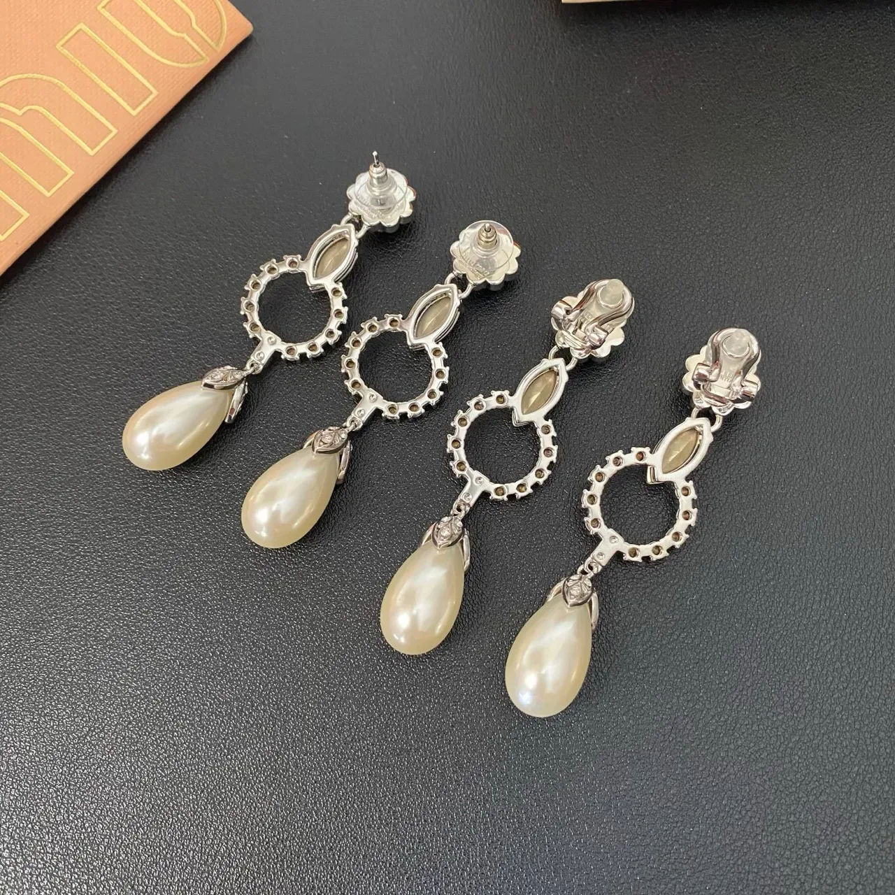 Floral-Top Marquise Crystal Open-Circle Teardrop Pearl Drop Earrings 4