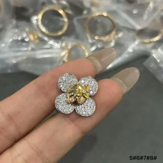 Flower-Shaped Pavé Crystal Two-Tone Ring