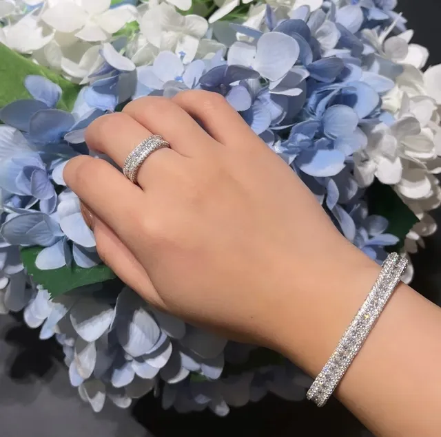 Full-Pavé Double-Row Silver-Tone Bangle Bracelets 3