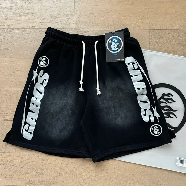 GABOS Black White Drawstring Waist Fade-Effect Fabric Shorts 3