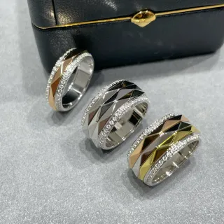 Geometric Faceted Pavé Multi-Tone Metal Wide Rings