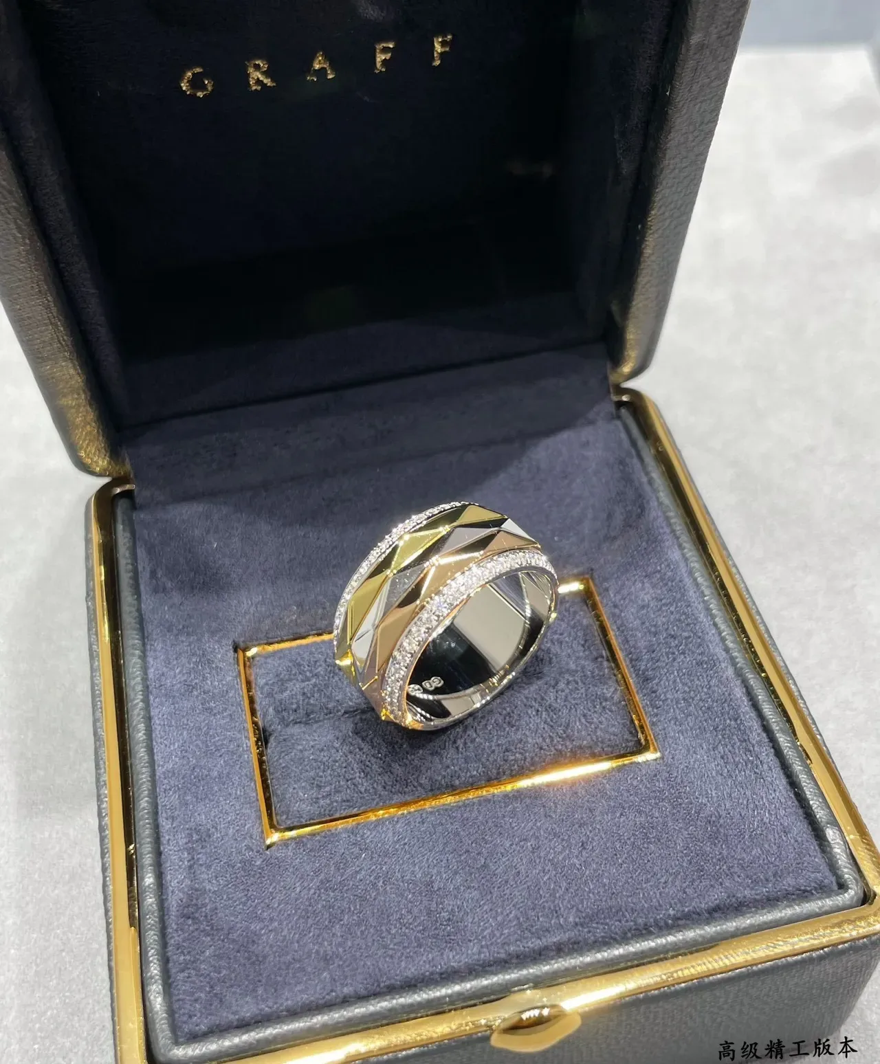 Geometric Faceted Pavé Multi-Tone Metal Wide Rings 2