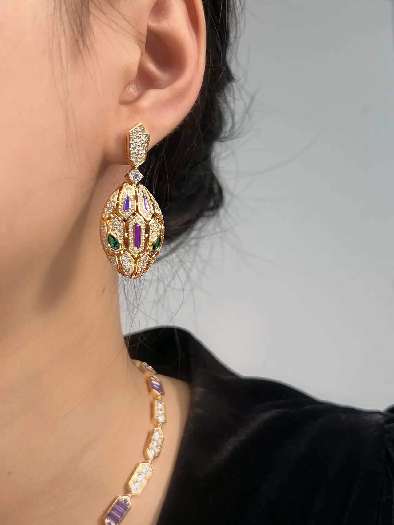 Geometric Tessellated Pavé-Set Multi-Gem Drop Earrings 2