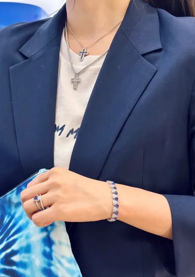 Geometric Triangular Blue and White Pavé Stone Bracelet 2