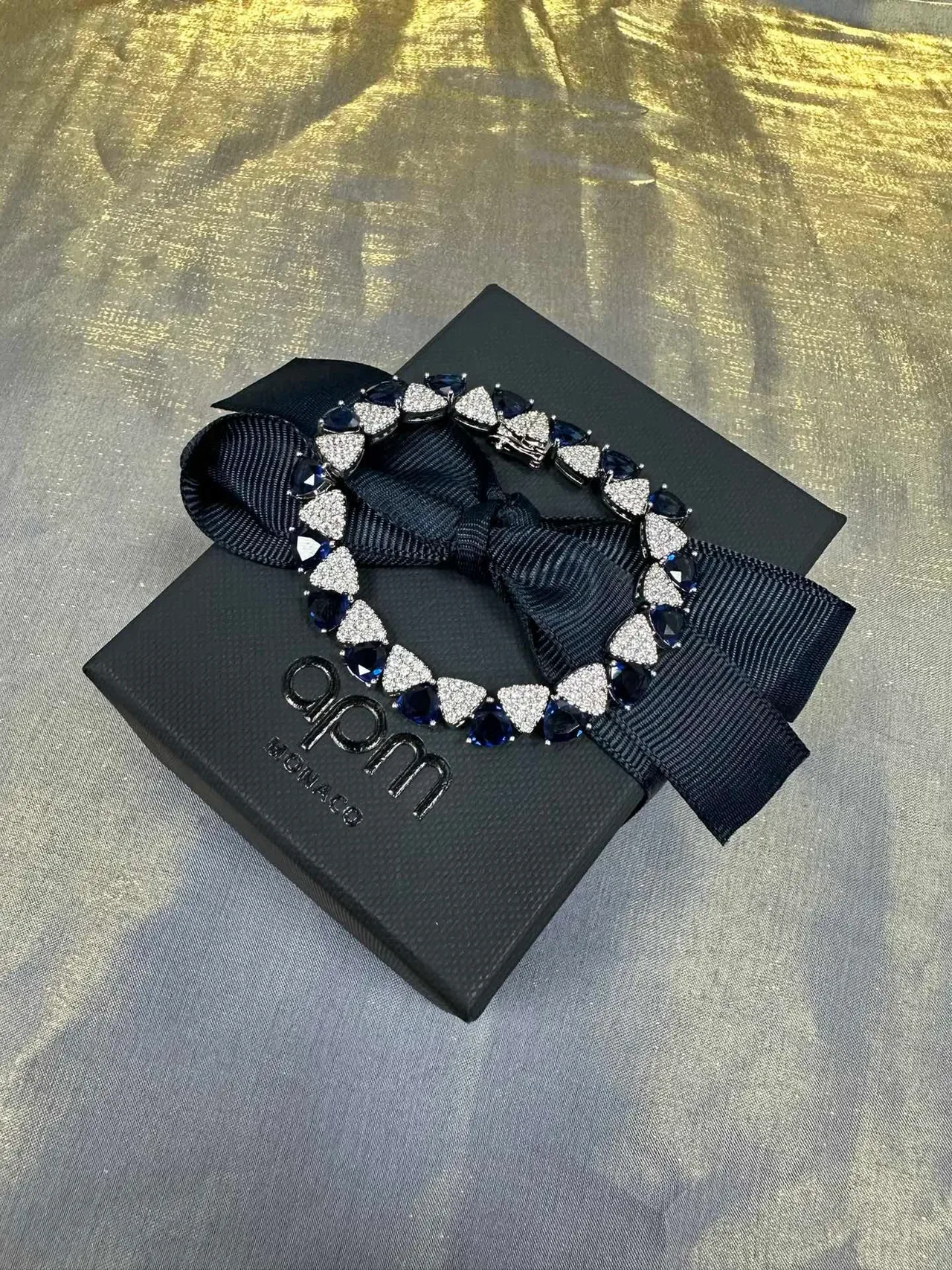 Geometric Triangular Blue and White Pavé Stone Bracelet 7