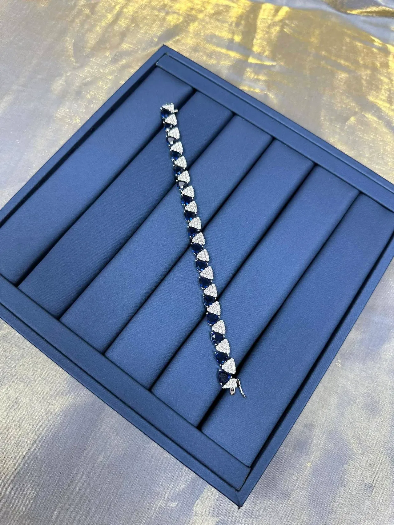Geometric Triangular Blue and White Pavé Stone Bracelet 8